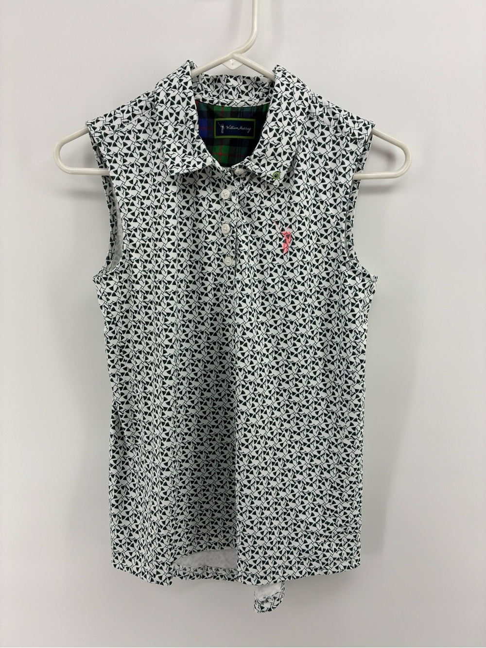 William Murray Golf Green & White Geometric Sleeveless Polo with Pink Logo